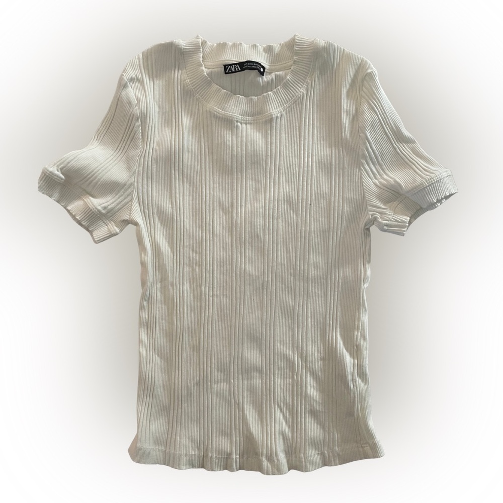 Zara White Ribbed Top